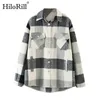 Women Loose Casual Wool Plaid Jacket Turn Down Collar Fashion Coat With Pockets Autumn Long Sleeve Ladies Jackets Coats 210508