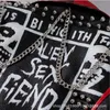 Moda Graffiti Rebite Beading Pu Coats Feminino Correntes Sticthing Jaqueta de Couro Punk Rock Cropped