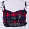 Rosetic Red Plaid Sexig Strap Tank Top Kvinnor Sommarväxter Mode Backless Camis Goth Zip Pocket Streetwear Punk Girl Black 210407