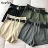 Neploe taille haute hanche droite shorts feminino été couleur bonbon shorts décontractés femmes poche lâche avec ceintures 210510