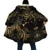 Men's Trench Coats Hooded Cloak Polynesian Flower Tattoo 3D Printing Winter Fleece Unisex Casual Thicken Warm H028 Viol22