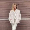 甘いピンクのフェイクファーコート女性冬のヴィンテージスタンドカラーふわふわしたフェイクウサギファージャケット太い暖かい毛皮コートプラスサイズ3xl 220112