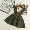 Retail Letnia Sukienka Dla Dziewczyn Green Orange Stripe Rękaw Rękaw Bawełniany Pasek Dzieci Odzież 2-6T LT004 210610