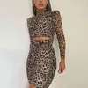 Plus Size Summer Evening Female Vintage Dress Party Long Sleeve Women Dresses Robe Vestido Prom Transparent Leopard 210417