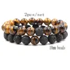 Bangle 2st/set 10mm naturliga lava stensträngar pärlstav armband justerbar charm för kvinnliga män älskare yoga smycken