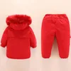 Inverno Crianças Quentes Conjuntos De Roupas De Bebê Roupas Roupas Roupas Snowsuit Kids Ski Terno Set Meninos Pato Down Jacket Coat + Calças