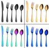 Kolorowe 5 sztuk / zestaw Flatware Zestaw Stołowe Sztućce Widelec Nóż Łyżka Teaspoon Akcesoria Kuchenne Do Partii Weselnych SN2934