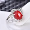 Cluster Rings Vintage 925 Silver Jewelry With Oval Red Zircon Gemstones Open Finger Ring For Women Wedding Engagement Party Wholesale