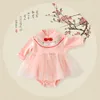 Bebê infantil Meninas de manga cheia Bodysuits Patchwork malha saias bordados flor coelho macacão de algodão para meninas roupas de bebê 210413
