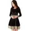 2021 Весна осень женское вязание платье высокая талия новая элегантная мода свитер платье с длинным рукавом Pliate черные мини-платья G1214