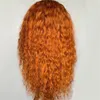 Peruca sintética cor laranja rendas peruca dianteira para mulheres 99J vermelho longo cabelo curly parte média resistente ao calor fibra
