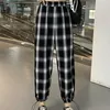 Houzhou Harajuku Pantalon à carreaux Femmes Taille haute Style coréen Oversize Pantalon à carreaux pour femme Droite Casual Bunch Jambes 210915