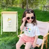 Koreansk stil baby flickor blomma utskrift lösa tees sommar bomull kort ärm toppar barn kläder 210615