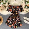 Women's Jumpsuits & Rompers Ruffles Patchwork One Word Collar Sexy Woman Short 2021 Summer Fashion Printed Female Beach Style Bodysuit