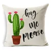Cartoon Cacto Cushion Tampa de linho de algodão Suculento Letras verdes Casa Decorativa Caso geométrico para almofada de sofá/decorativo