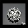 Szpilki, dostawa kropli 2021 Flower Clear Crystal Pearl Pearl Bridal Biżuteria ślubna broszki Cor Bouquet Pins Pins For Man Women Prezent 3TF