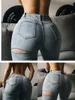WOMENGAGA Vintage Ripped Hole Korea Sexy Women High Waist Skinny Elasticity Pencil Pants Jeans Trousers Spring OJGX 210603