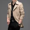 Spring and Autumn Men's Khaki Thin Trench Coat Business Casual Classic Style Mid-length Windbreaker Jacket Male Brand 211011