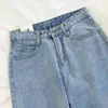 Chic hög midja jeans ljusblå denim tyg kvinnlig vårlös vintage raka byxor mamma gata hajuku byxor sommar 210809
