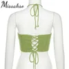 Missakso Heart Halter Bandage Gebreide Crop Top Party Club Y2K Zomer Dames Rood Groen Sexy Backless Mouwloze Tank Tops 210625