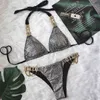 Sexig ormtryck bikinis 2021 Mujer glänsande silver baddräkt diamant högskuren badkläder kvinnor sträng halter micro baddräkt ny x0522