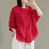 Plus Size Odzież Rękaw Puff Summer Pościel Koszulki Kobiety Panie Luźne Vintage Topy Krótka Koszula Kobieta Bluzka Casual 13626 210521