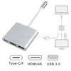 Typ C Hub USB C Dockningsstation Typ C till HD USB3.0 USB-C laddare Adapter för mobiltelefon Laptop Converter 3 i 1