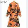 Kobiety V Neck Tropical Flower Print Bow Mite Sashes Dress Kobieta Latarnia Rękaw Dorywczo Kimono Vestidos Chic Dresses DS4436 210420