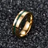 Wedding Rings 6mm Gold Color Polished Inlaid Malachite Tungsten Steel Ring For Men Groove Carbon Engagement