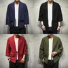 Jddton Spring Mäns Linne Kimono Fashion Loose Long Cardigan OuterWear Vintage Coat Male Jackor med Belt Casual Overcoat Je026 x0621