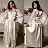 Spitze Frauen Kleid Sexy V-ausschnitt Satin Robe Verband Nachtwäsche Nachthemd Seide Babydoll Glatte Schlaf Kleider Maxi Casual