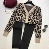 Leopard Sweaters Women V Neck Single Breasted Vintage Cardigans Korean Mujer Chaqueta Fashion Tops 17595 210415