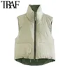TRAF Женская мода Двусторонняя износостойкая подрезанная мягкая жилет Винтаж высокой шеи регулируемый подол W женское жилетное пальто Mujer 210415