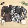 Barn Barnflickor Kläder Ställer Leopard Hjärta Tryckt Långärmad Pullover Toppar Läder Kjol