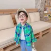 Spring fashion boys plaid long sleeve shirts kids cotton 2 colors casual Tops clothes 210713