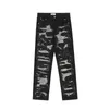 Jeans pour hommes haute rue hip hop vent pâte tissu aléatoire aiguille trou chat barbe tube droit lâche jeans décontractés