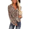 Camisa de blusa com estampa de cobra feminina Camisa de manga longa V camisetas sexy e blusas casuais mulheres mulheres mulheres