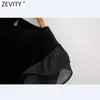 Zevity Women Fashion Organza Ruffles Patchwork Velvet Smock Blouse Office Ladies Basic O Neck Shirt Chic Blusas Tops LS7470 210603