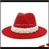 Шляпы колпачков, шарфы перчатки мода AESSOOSIORFASHION женщин широкий досрочный шерсть Федора шляпы для мужчин кожаная жемчужная лента войлочная шляпа зима Панама три