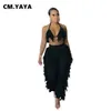 CM.YAYA Women's Active Tracksuit Tassel Splicing Bra Tops and Jogger Pants Matching Two 2 Piece Set Beach Sweatsuit Outfits Y0625