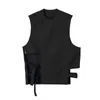 IEFB /men's wear simple irregular hollow out bandage patchwork black vest male summer fashion waistcoat Korean tops 9Y2919 210524