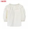 Women Retro Embroidery Romantic Blouse Lantern Sleeve Chic Female Shirt Tops 6H33 210416