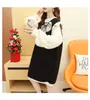 Femmes Long Pull Robe Bow Tie Style Lâche Style Genou Longueur Tricot Robes Noir Blanc Hiver Volants Pull Jumper 210430