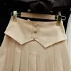 野名ハイウエストボタン韓国プリーツAラインミニスカート新しい因果女性スカートファッションエレガントなMujer Faldas 6e519 210427