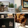 Wood Dog Carving Decoration Figurines Small Home Decor Women and Dog Statue Wood Decorations for Pet Lover Ornament Gift 210727