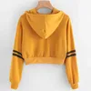 Damesmode Sweatshirt Dames Varsity-gestreepte Trekkoord Crop Hoodie Sweatshirt Jumper Crop Pullover Tops Drop 210527