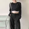 Femmes à manches longues en coton Blouse Automne Court Crop Tops Mode Coréenne Vêtements Lâche Chemise Blusas O-cou blouses décontractées 12346 210417