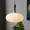 Creative Oval Glass Pendant Lamp Walnut Wood Copper Head Suspension Light Hotel Cafe Living Dining Bedroom Mouth-Blown Lighting