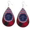 Ny tryckta flagga Teardrop Layered PU Läder Örhängen Amerikanska Independence Day Glitter Striped Drop Earrings Q0709