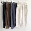 Pantalon en coton et lin pour femmes kaki couleur unie Harem taille haute cheville longueur pantalons de survêtement pantalon femme 210514